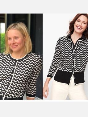 Black and White Chevron Button-Front Women's Sweater Cardigan